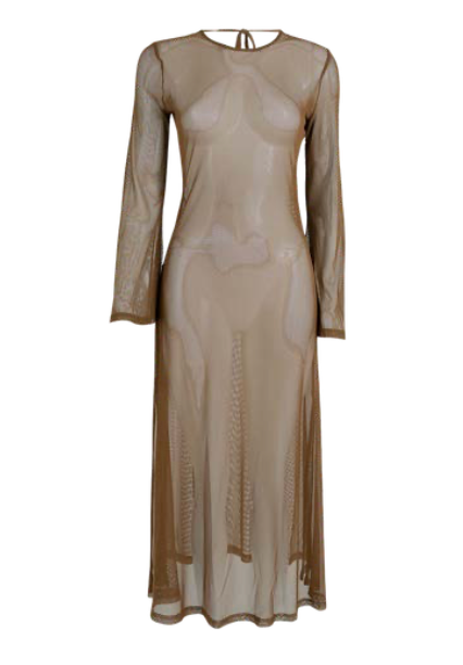 LONG MESH BELL SLEEVE DRESS